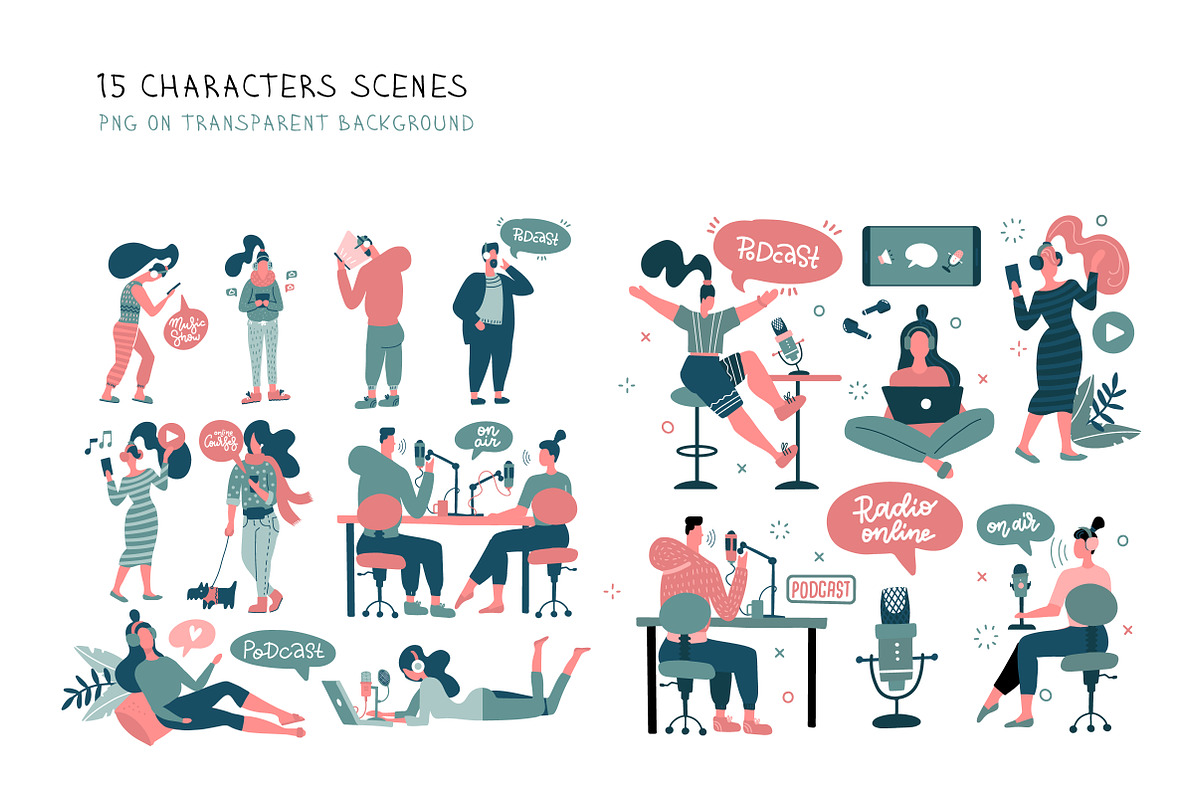 Podcast – vector cliparts set, an Object Illustration by Lana Sham (Photo 7 of 13)