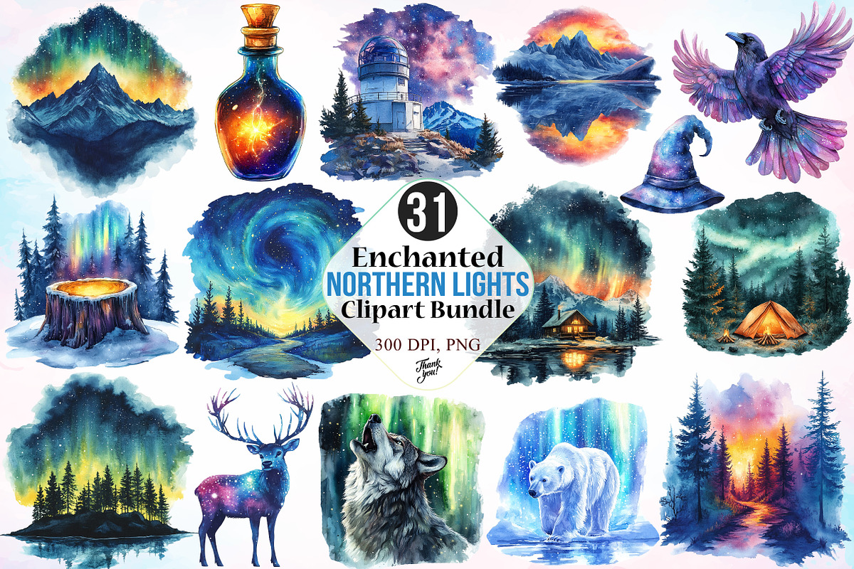Enchanted Northern Lights Clipart, an Illustration by Canvas Craft (Photo 1 of 3)