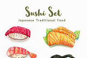 Sushi Set 01, a Food Illustration by Ora (Thumbnail 1 of 5)
