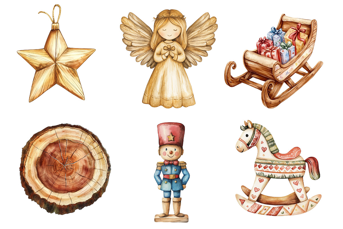 Rustic Wooden Christmas Clipart, an Illustration by Dream Creation (Photo 3 of 7)