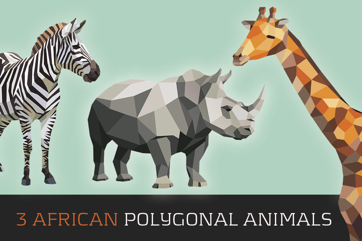3 AfricanPolygonal Animals, an Animal Illustration by nordicworker (Photo 1 of 2)