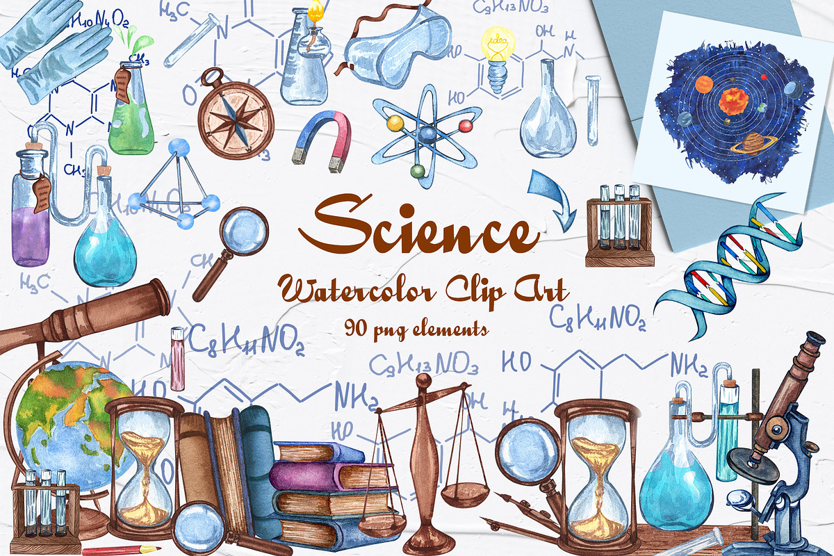 Science Watercolor Set, an Education Illustration by BarvArt (Photo 1 of 17)