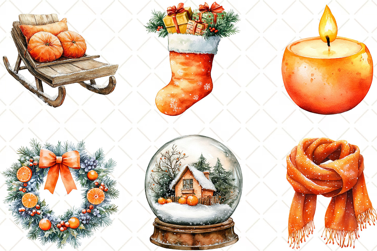 Cozy Tangerine Winter Clipart, an Illustration by Black Bird Studio (Photo 4 of 6)