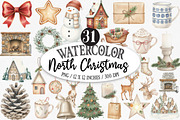 North Christmas Watercolor Clipart, an Illustration by Designking (Thumbnail 1 of 5)