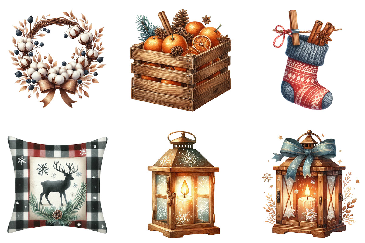 Rustic Christmas Watercolor Clipart, an Illustration by DreamArtGraphic (Photo 4 of 5)