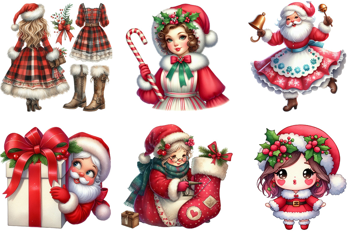 Watercolor Christmas Mrs. Claus Bund, an Illustration by DreamArtGraphic (Photo 2 of 5)