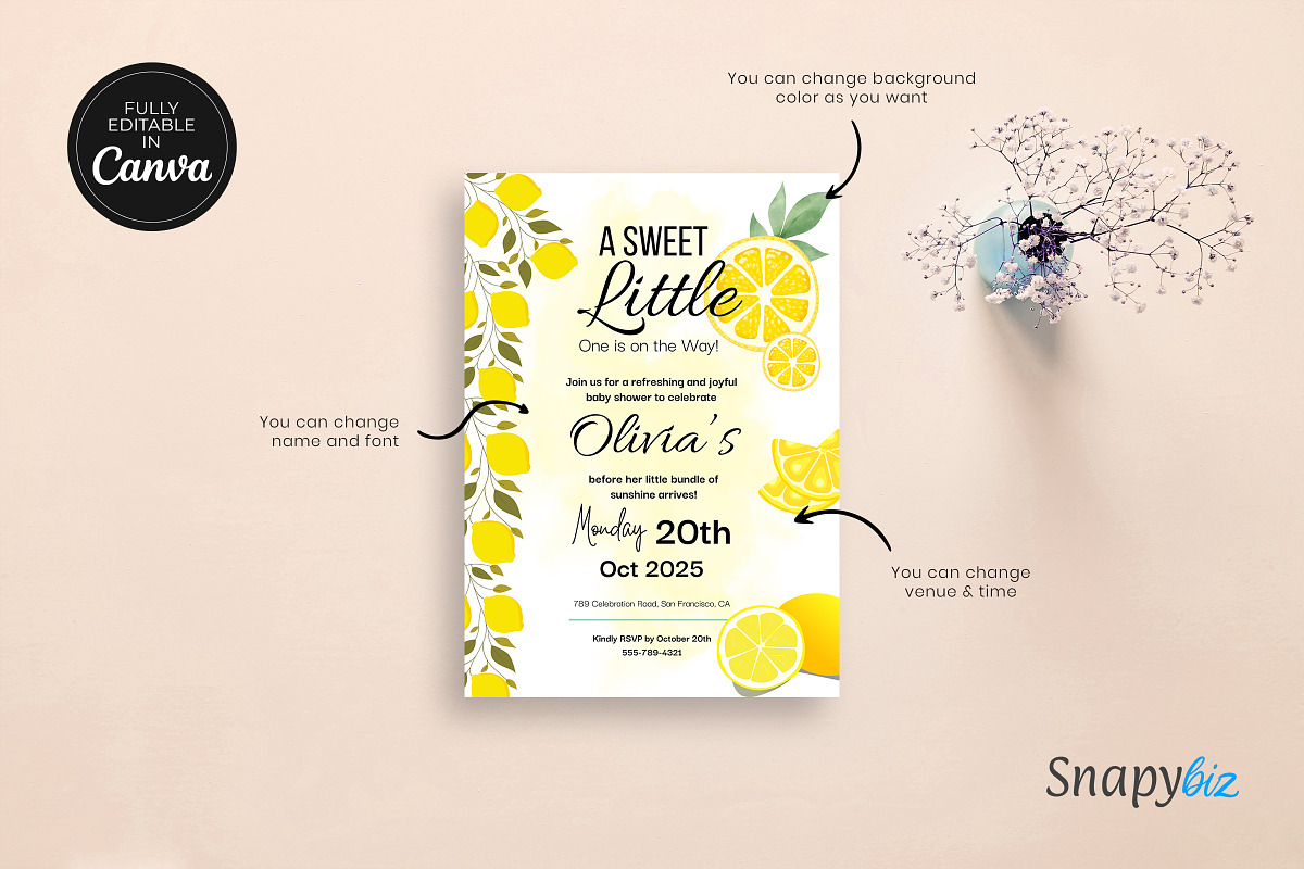 Sweet Little One Lemon Baby Shower, a Card Template by Snapybiz (Photo 10 of 10)