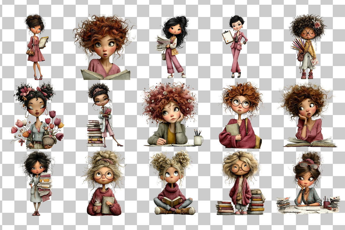 Student Girls PNG Clipart Bundle, a Person Illustration by Nicolle's Colorful Art (Photo 3 of 5)