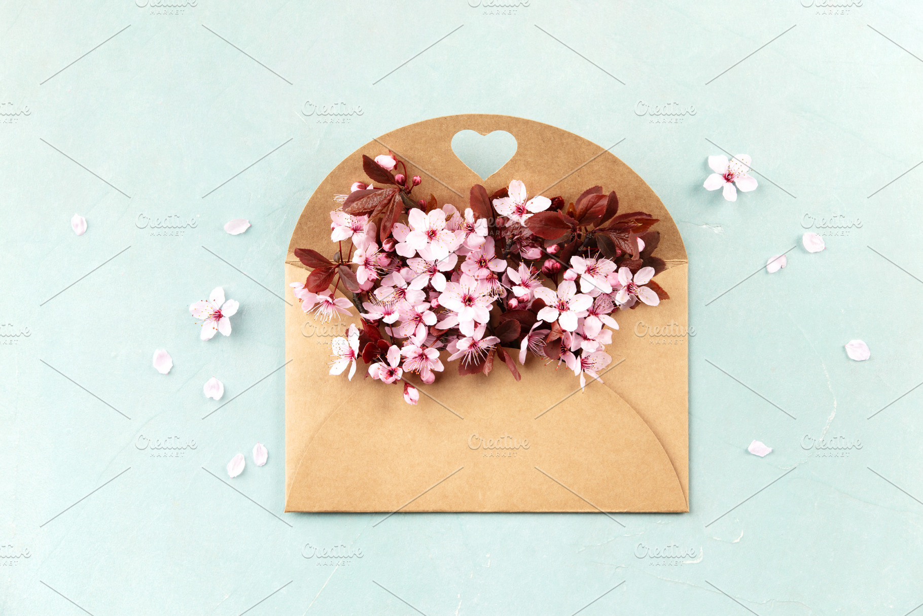 Spring Blossoms in Kraft Envelope with Heart Cutout, a Food & Drink Photo by Natalia Klenova's Shop