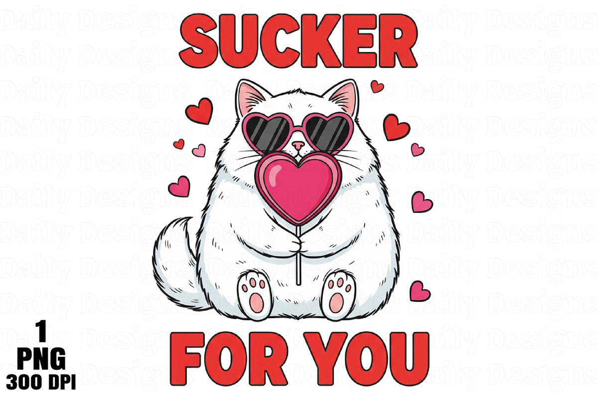 Funny Cat Valentine Sucker PNG, an Illustration by Daily.Designs (Photo 1 of 5)