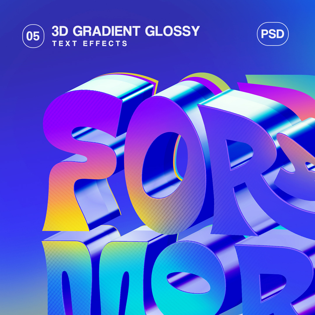 3D Glossy Gradient Text Effects Pack, a Layer Style Add-On by Matsero