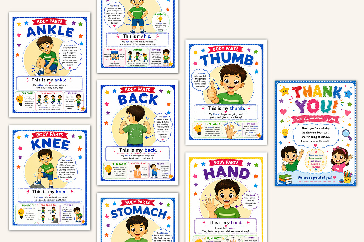Body Parts Flashcards for Kids, a Stationery Template by Designmela01 (Photo 4 of 5)