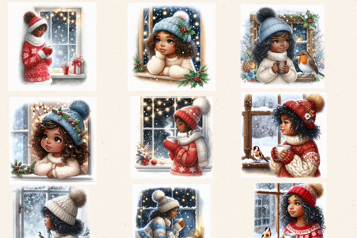 WHIMSICAL WINDOWSILL GIRL CLIPART, a Person Illustration by Daring Digies (Photo 3 of 7)