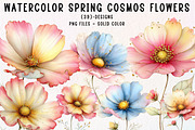 Watercolor Spring Cosmos Flowers Cli, an Illustration by CreationArt (Thumbnail 1 of 7)