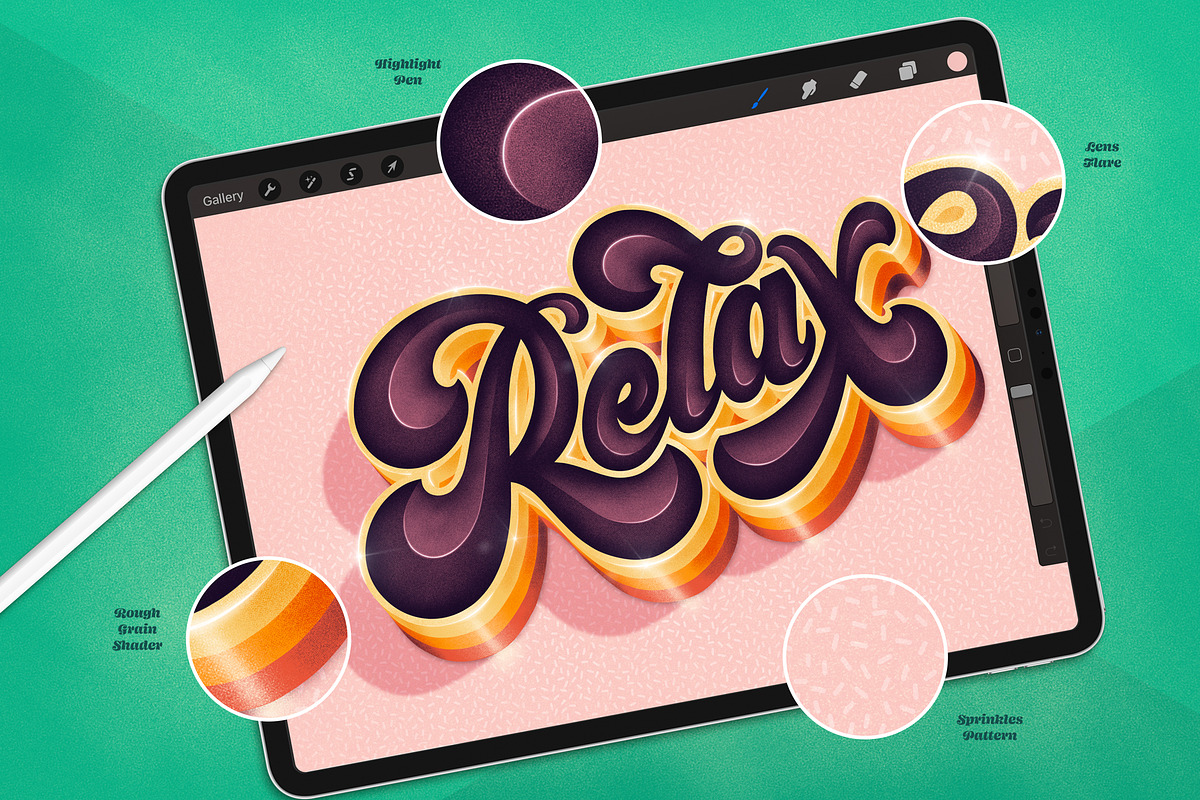 3D Letters Toolkit for Procreate, a Brush Add-On by Aurelie Maron (Photo 7 of 8)