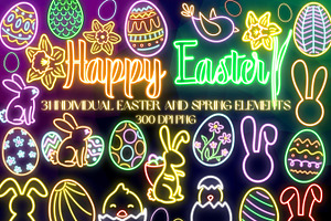 Neon Easter Spring Clipart PNG