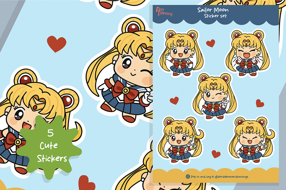 Cute Kawaii Sailor Moon Sticker Set, an Icon by Dori Debreceni draws (Photo 4 of 4)