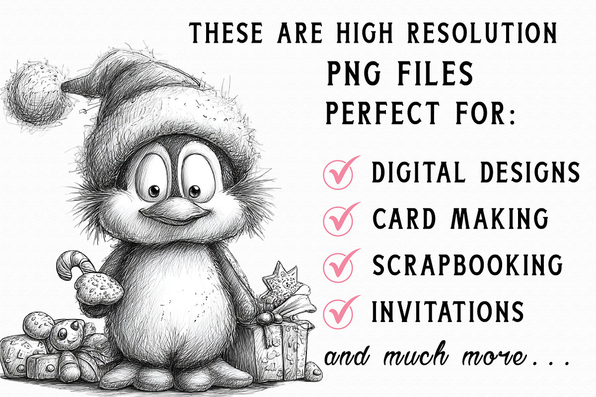 Christmas Penguin Sketch Clipart, an Icon by Libby Wishes (Photo 5 of 7)