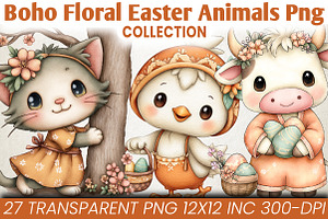 Boho Easter Floral Animals Clipart, an Animal Illustration by RobertsArt