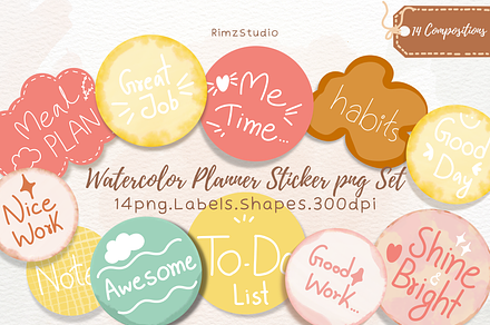 Watercolor Planner Sticker Png Set