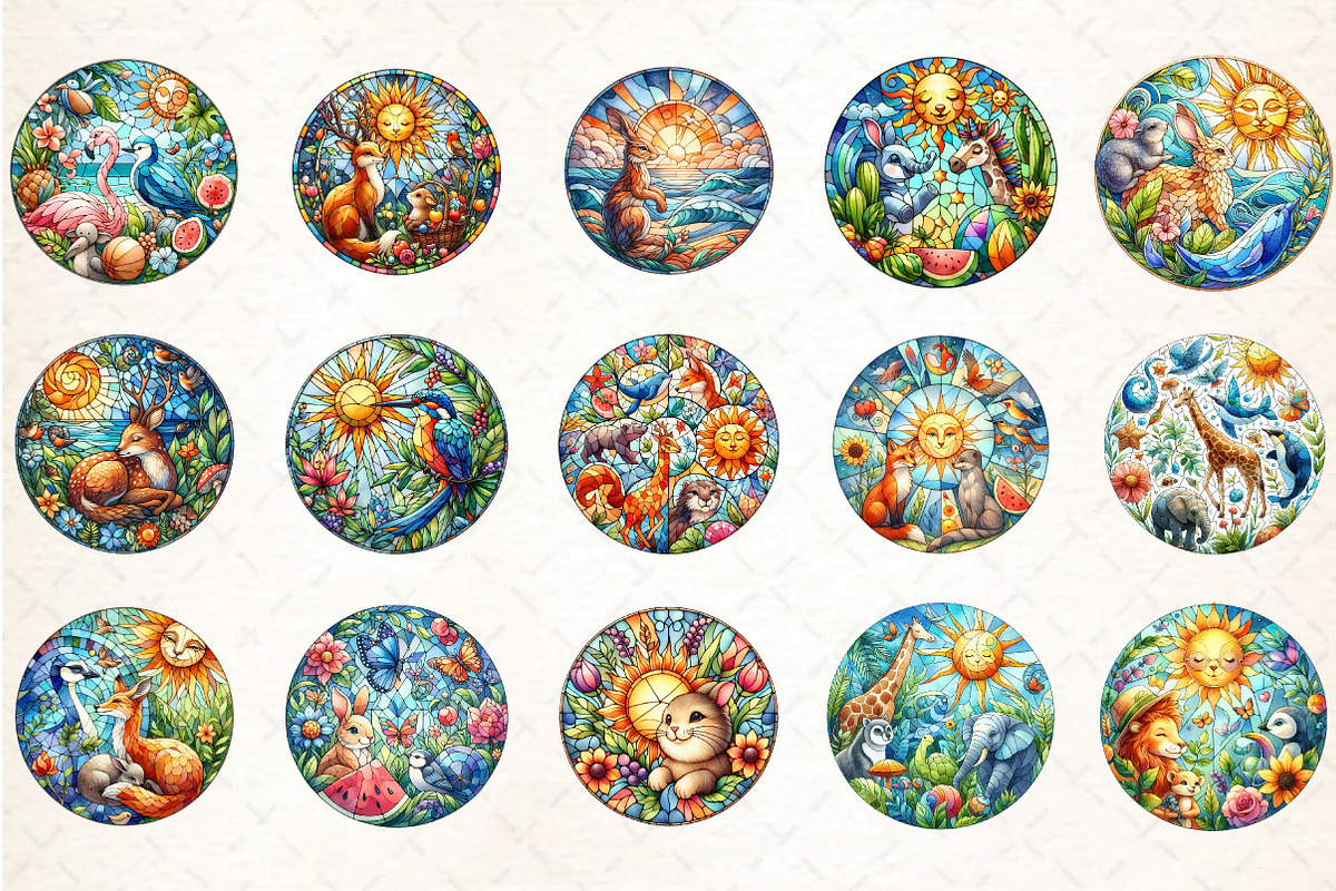 Round Stained Glass Animals Summer C, an Illustration by DreamCafeArt (Photo 3 of 4)
