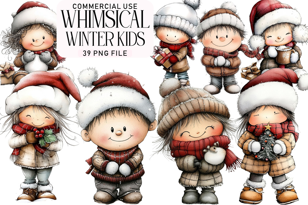 Whimsical Winter Kids Clipart Bundle, an Illustration by Daily.Designs (Photo 1 of 5)
