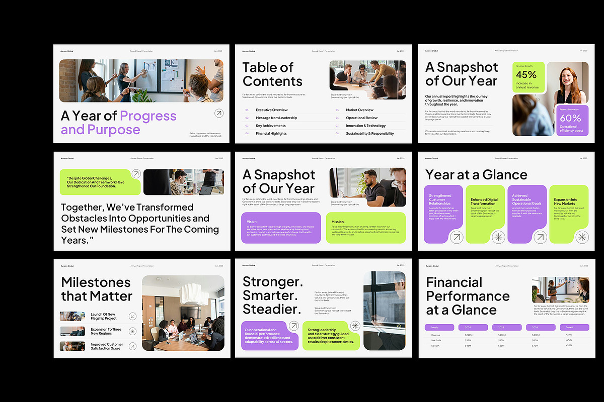 Purple Green Annual Report Keynote, a Presentation Template by Neermana (Photo 3 of 4)
