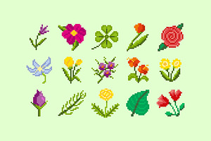 Floral Pixel Art Symbols, an Emoji Icon by barsrsind