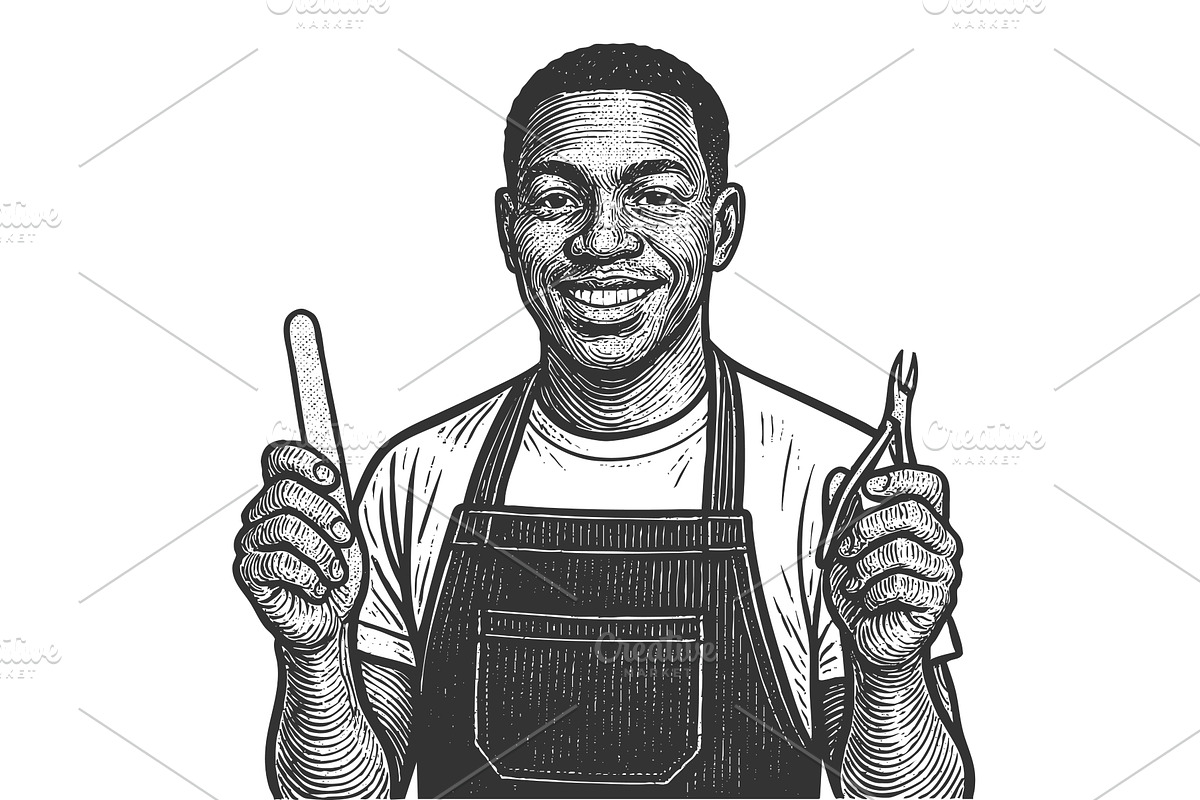 Smiling Male Manicurist Holding Nail, a Person Illustration by AlexArt