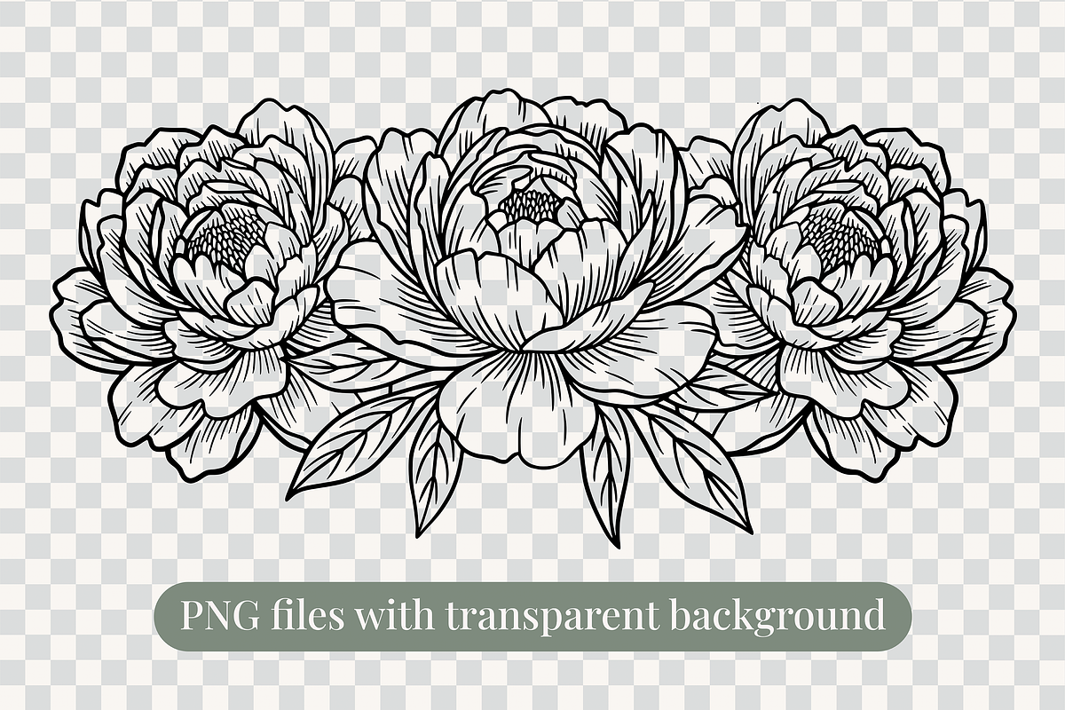 Peony Flower Line Art Illustration, a Decorative Illustration by Kusumaillustration (Photo 11 of 15)
