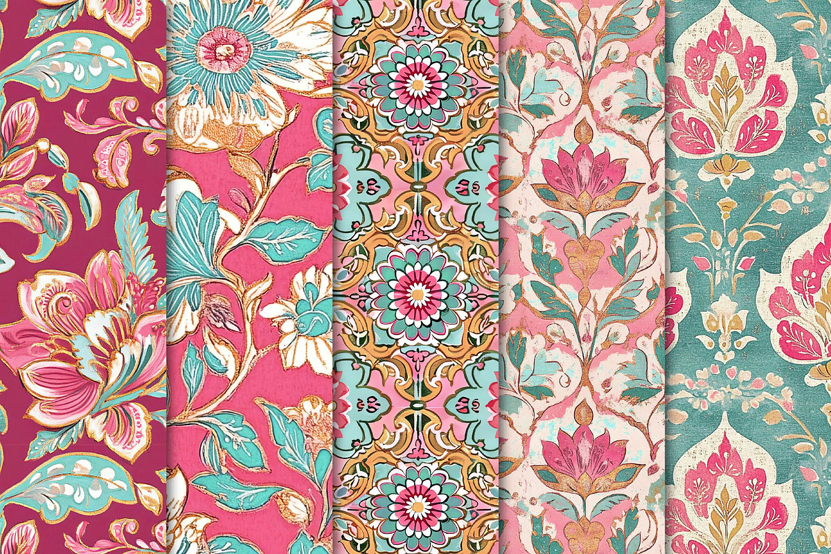 Batik Style Pink Floral Papers, a Texture Graphic by Maishop (Photo 2 of 4)
