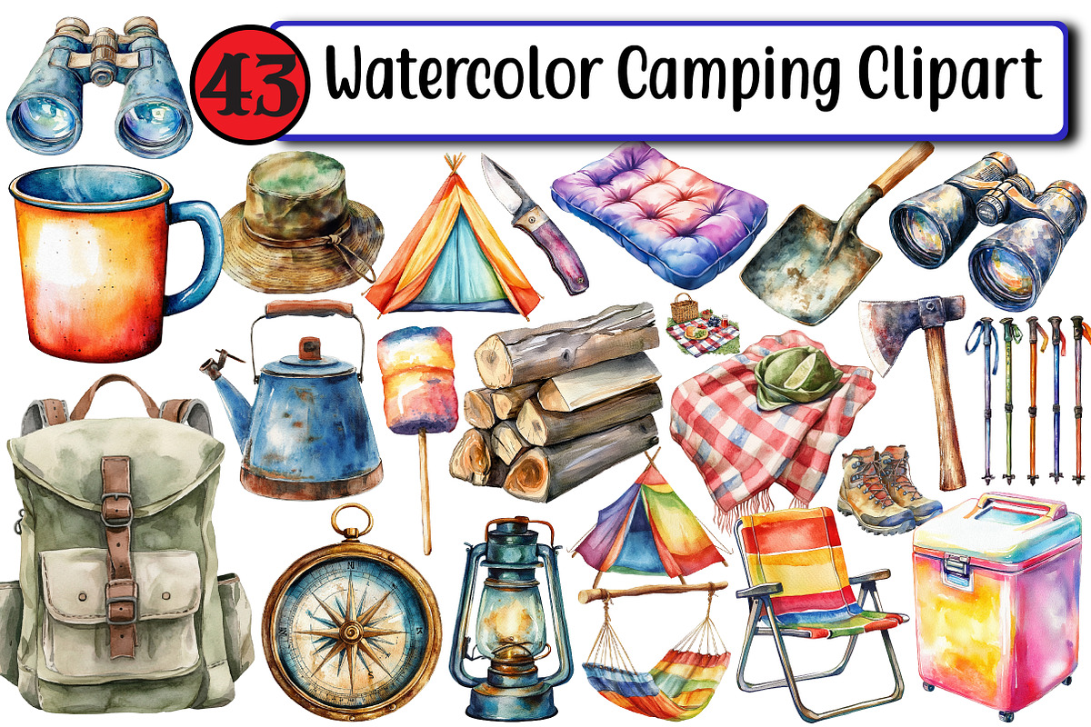 Watercolor Camping Clipart, an Illustration by Design Market (Photo 1 of 3)