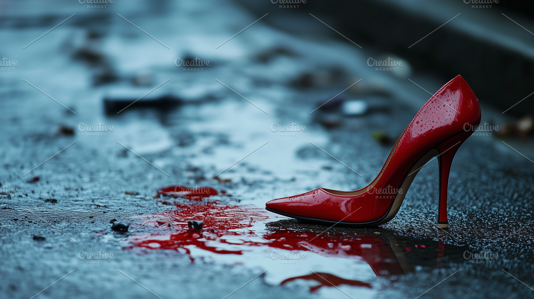 Single red high heel abandoned on, a Background Photo by MistyDay
