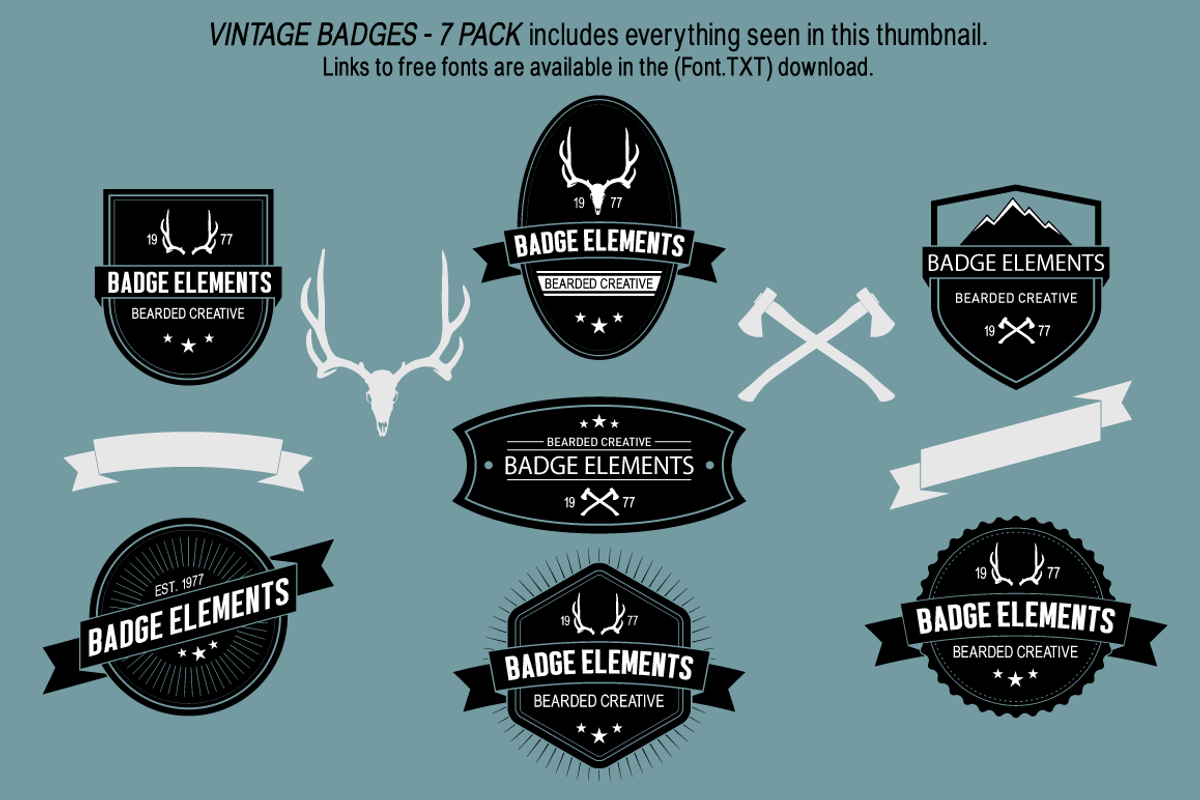 Vintage Badges - 7 Pack, an Object Graphic by Bearded Creative (Photo 5 of 5)