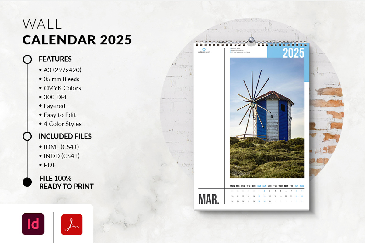 A3 2025 Printable Wall Calendar, a Stationery Template by MstArtwork (Photo 2 of 7)