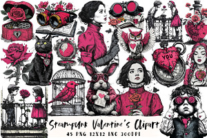 Steampunk Valentine's Clipart, an Illustration by OK Design