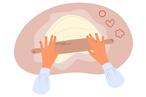 Women roll out dough with wooden, a Food Illustration by Vectorbuum