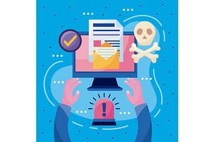 desktop with cyber attack, a Technology Illustration by studiogstock
