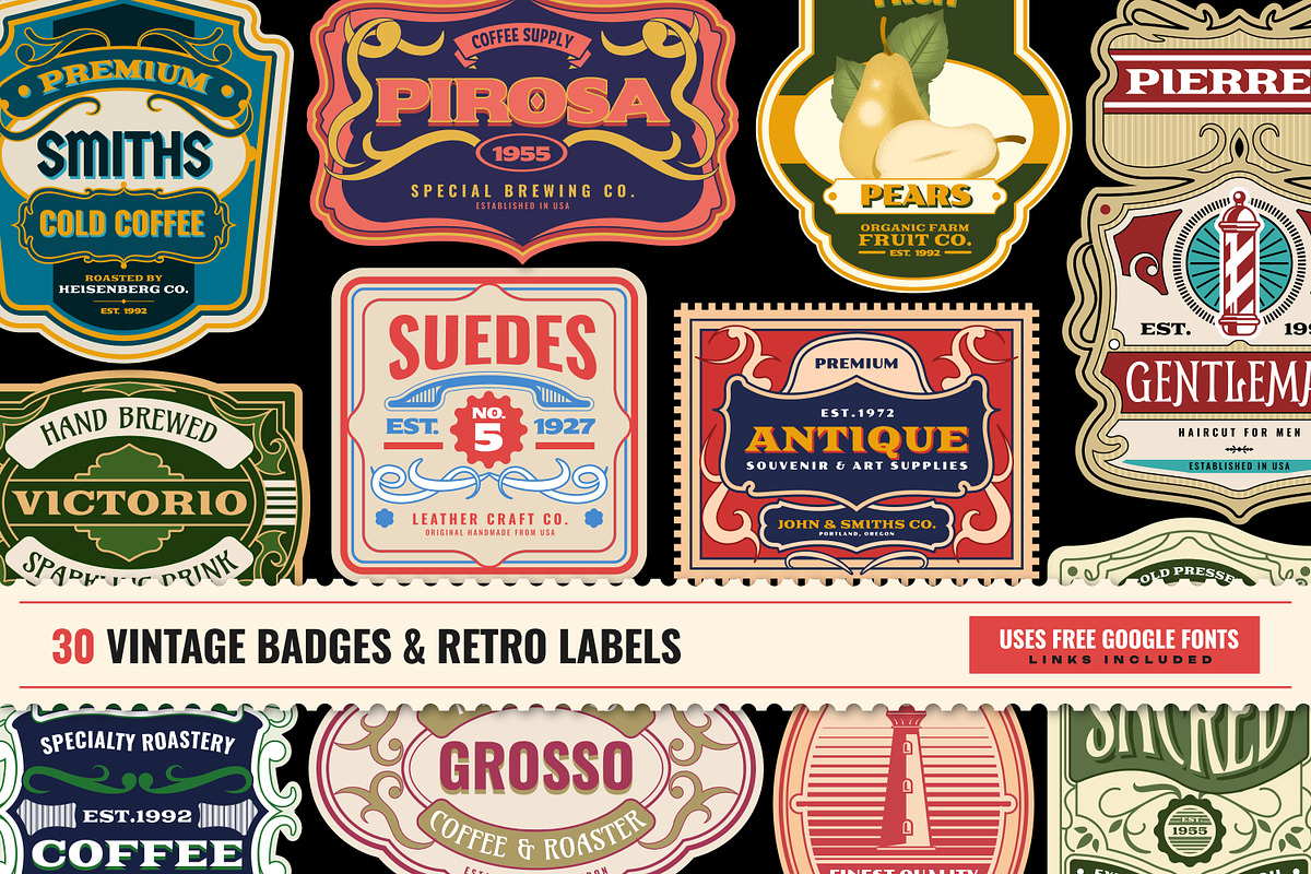 30 Vintage Badges & Retro Labels, an Object Graphic by Neodivisu (Photo 1 of 10)