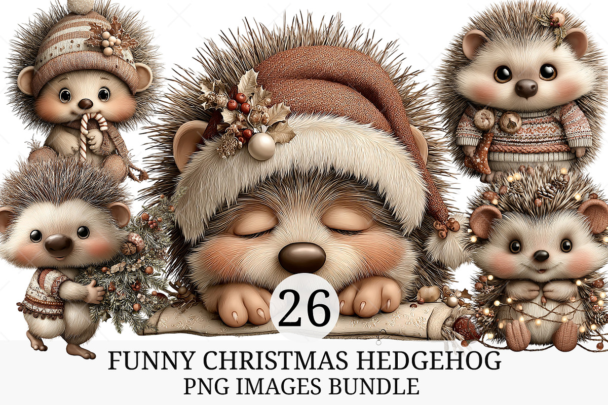 Funny Christmas Hedgehog Clipart, an Illustration by Craft Nest (Photo 1 of 9)