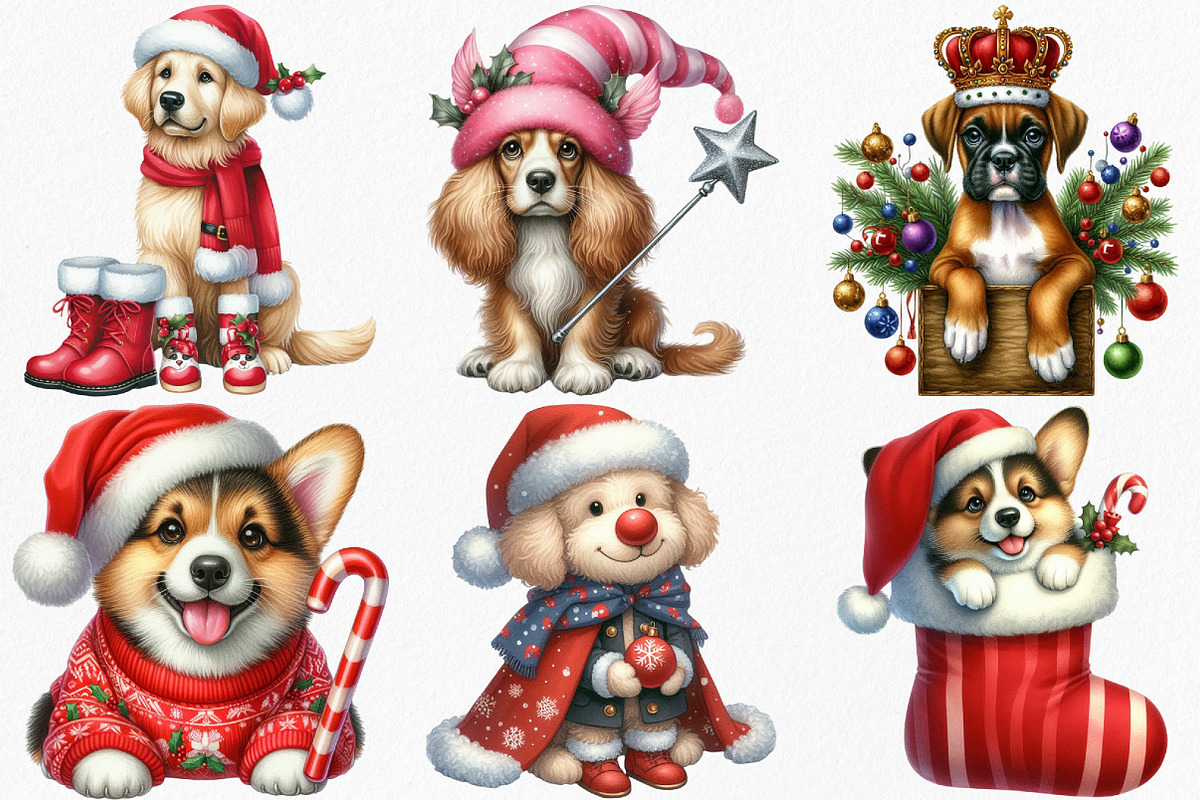 Watercolor Christmas Dog Clipart, an Illustration by Canvas Craft (Photo 2 of 8)