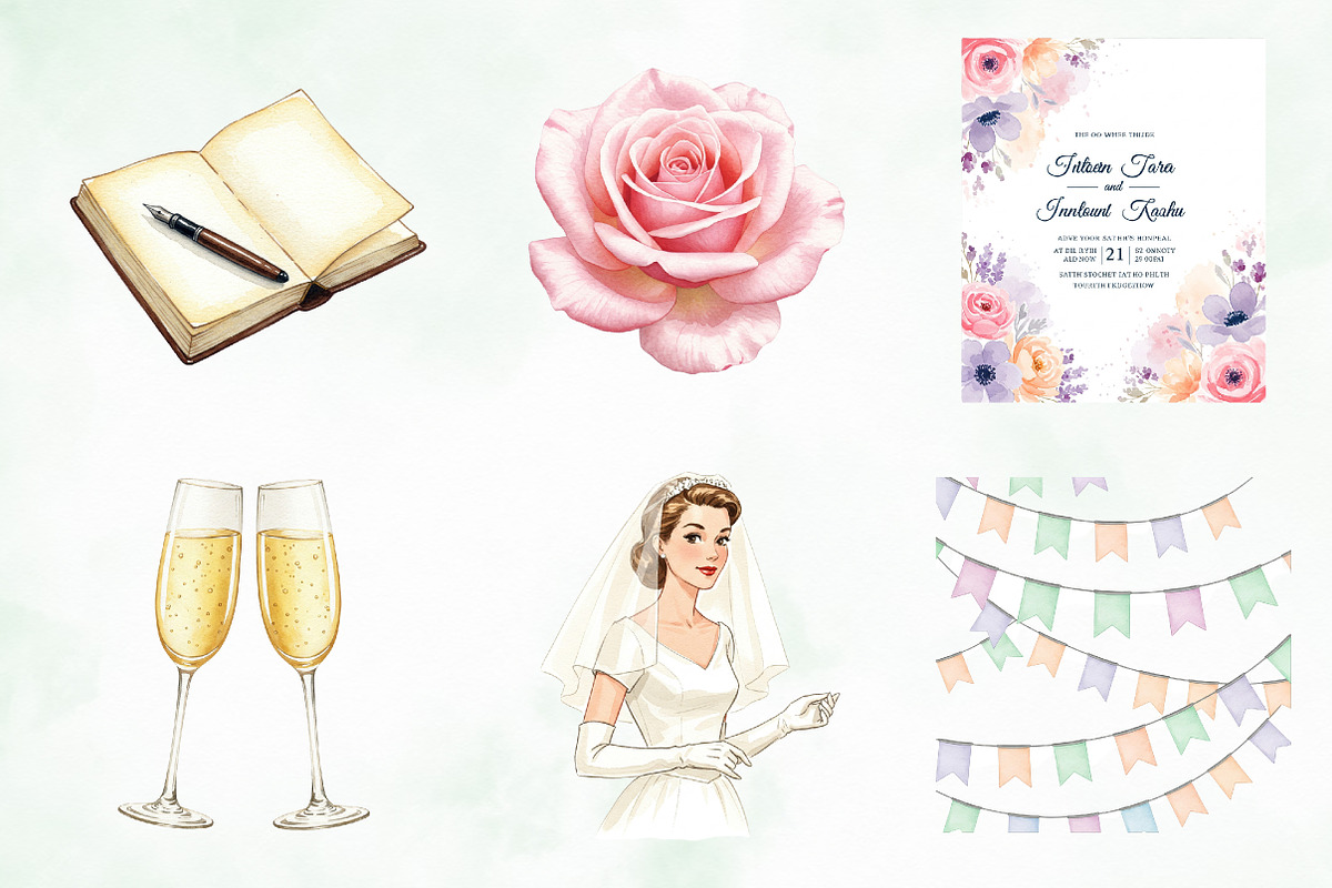 Retro Wedding Day Clipart, an Illustration by Creative Art (Photo 3 of 9)
