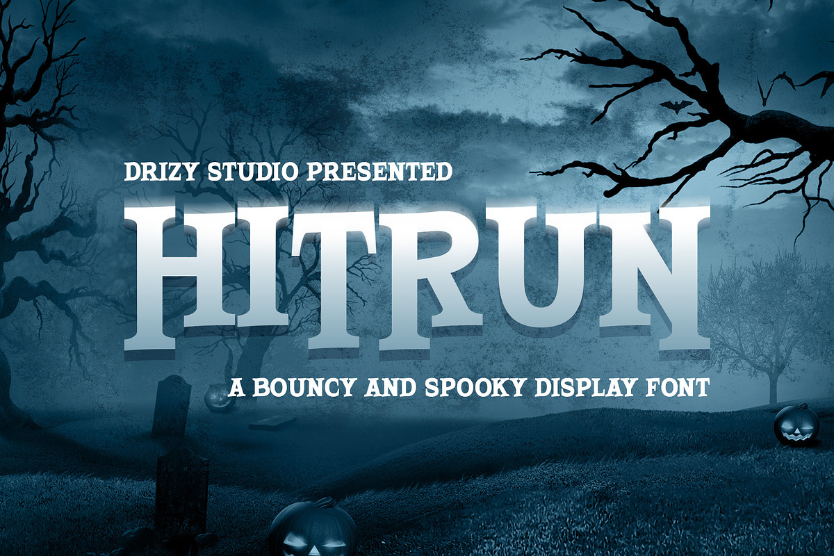 Hitrun – Bouncy Spooky Font, a Serif Font by Drizy (Photo 1 of 10)