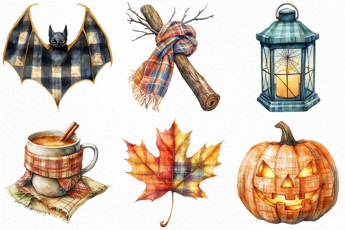 Halloween Autumn Plaid Clipart, an Illustration by Craft Nest (Photo 3 of 6)