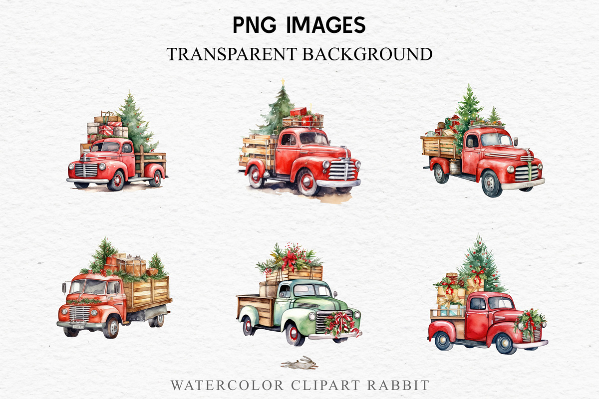 Christmas Truck Santa Winter Clipart, a Seasonal Illustration by Rabbit Heart (Photo 4 of 10)