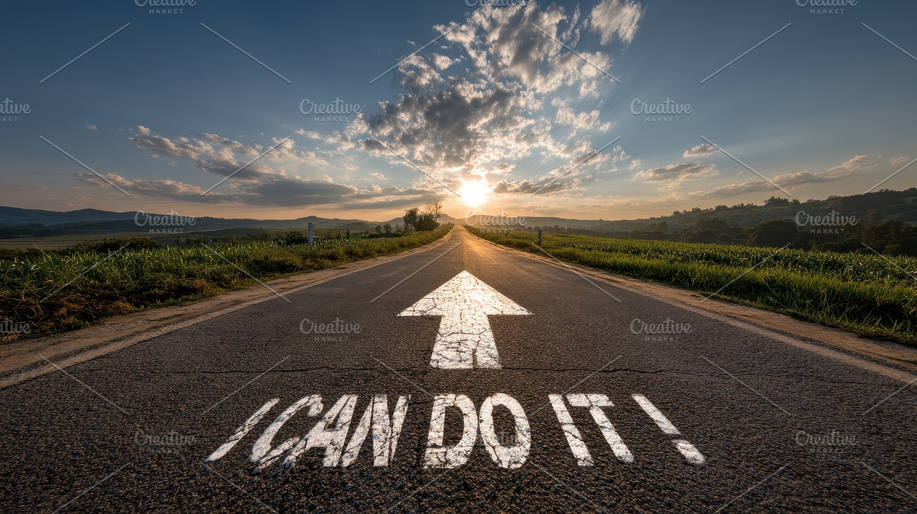 Motivational road sunset I can do it, an Abstract Photo by Pixeness Studio