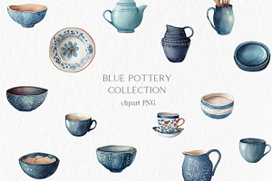 Blue Pottery Collection Watercolor