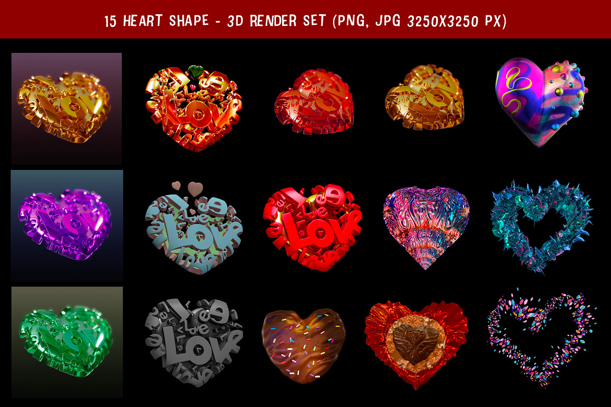 The 3D Heart Render Mega Bundle, a Decorative Illustration by Irmak Akçadoğan (Photo 1 of 8)