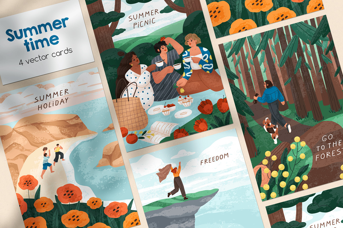 People in nature summer cards set, a Person Illustration by Good Studio (Photo 1 of 7)