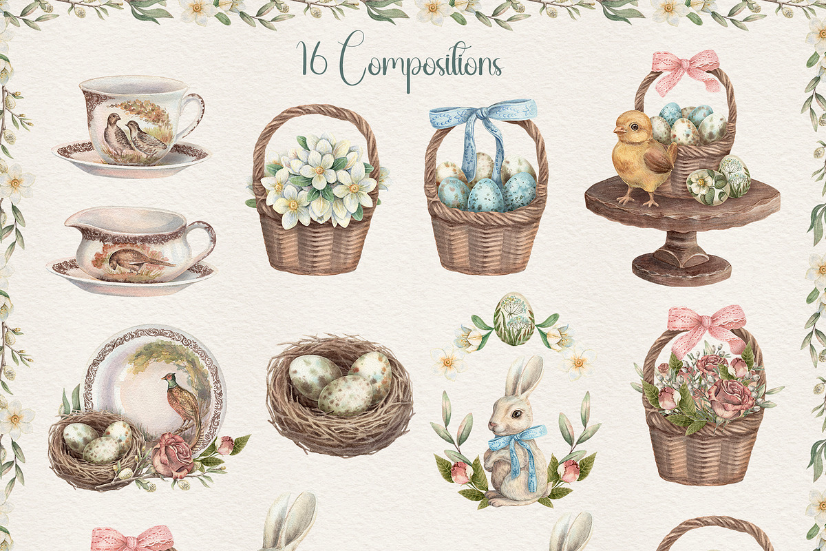 Vintage Easter Hand Drawn Watercolor, an Illustration by Nadya Saen Art (Photo 4 of 11)